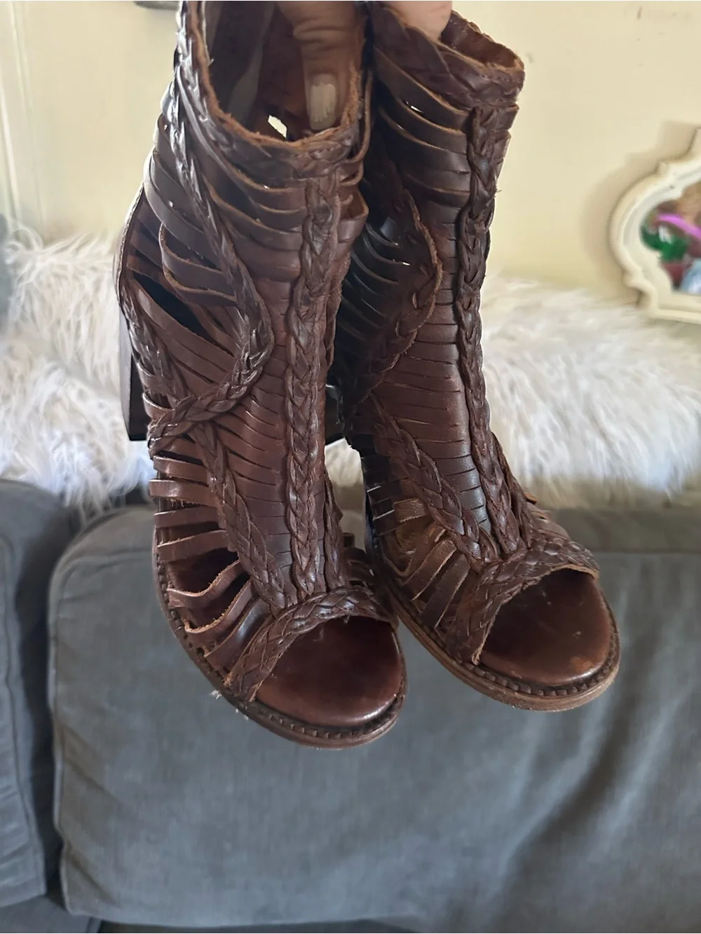 Freebird by Steven Brown Woven Leather Peep-Toe Ankle Booties - Picture 4 of 14